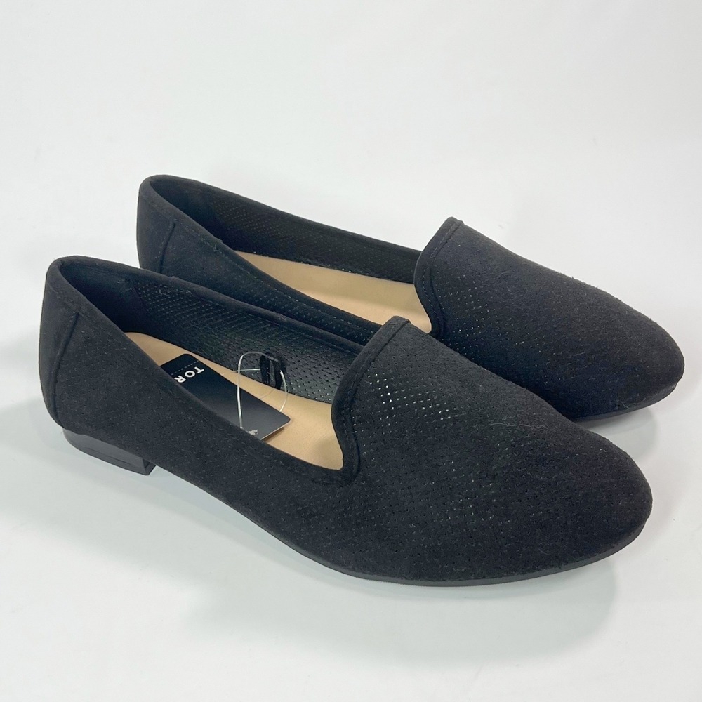 Torrid Perforated Loafer Flat Sz 12 Black Faux Suede Wide Width WW 14313435 NWT